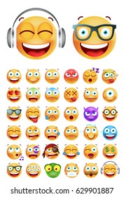 Set of Cute Emoticons on White Background. Isolated Vector Illustration 