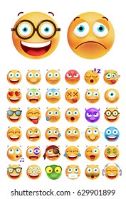 Set of Cute Emoticons on White Background. Isolated Vector Illustration 