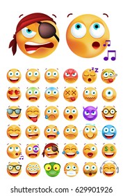 Set of Cute Emoticons on White Background. Isolated Vector Illustration 