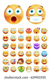 Set of Cute Emoticons on White Background. Isolated Vector Illustration 