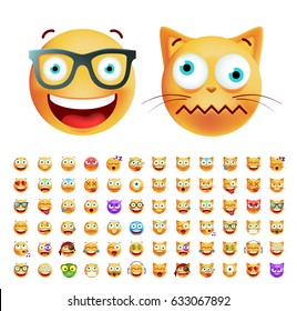 Set of Cute Emoticons on White Background. Isolated Vector Illustration 