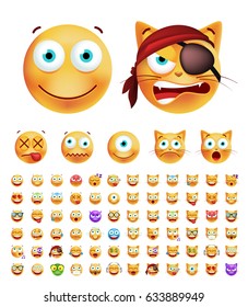  Set of Cute Emoticons on White Background. Isolated Vector Illustration