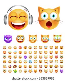  Set of Cute Emoticons on White Background. Isolated Vector Illustration