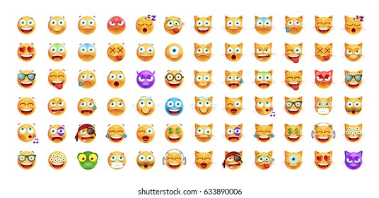  Set of Cute Emoticons on White Background. Isolated Vector Illustration