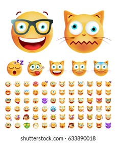  Set of Cute Emoticons on White Background. Isolated Vector Illustration