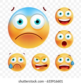 Set of Cute Emoticons on White Background. Isolated Vector Illustration 