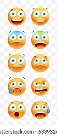 Set of Cute Emoticons on White Background. Isolated Vector Illustration 