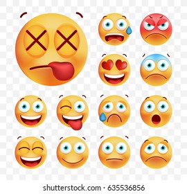 Set of Cute Emoticons on White Background. Isolated Vector Illustration 