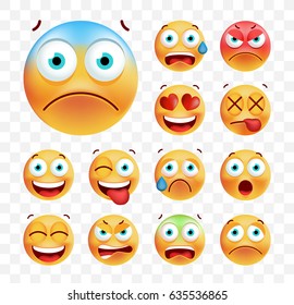Set of Cute Emoticons on White Background. Isolated Vector Illustration 