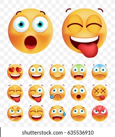 Set of Cute Emoticons on White Background. Isolated Vector Illustration 