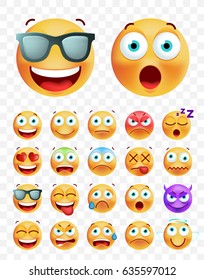 Set of Cute Emoticons on White Background. Isolated Vector Illustration 
