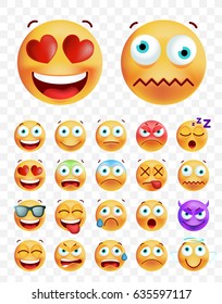 Set of Cute Emoticons on White Background. Isolated Vector Illustration 