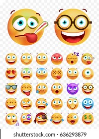 Set of Cute Emoticons on White Background. Isolated Vector Illustration 