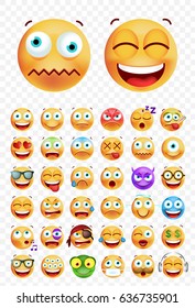 Set of Cute Emoticons on White Background. Isolated Vector Illustration 