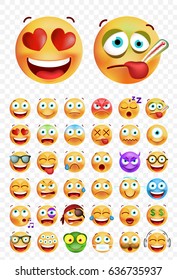 Set of Cute Emoticons on White Background. Isolated Vector Illustration 