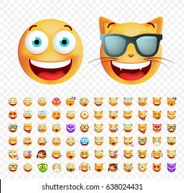 Set of Cute Emoticons on White Background. Isolated Vector Illustration