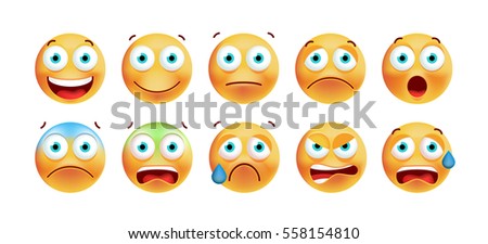 Set of Cute Emoticons on White Background. Isolated Vector Illustration 