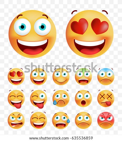 Set of Cute Emoticons on White Background. Isolated Vector Illustration 