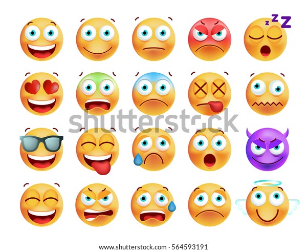 Vektor Stok Set Cute Emoticons On White Background Tanpa Royalti 564593191 Shutterstock 7395