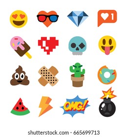 Set of cute emoticons, stickers, emoji design, isolated on white background, vector illustration.