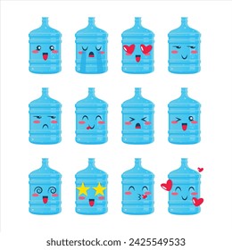 Establecer iconos de la botella de agua mineral emojis. Colección de emoticones de barril de plástico en estilo de dibujos animados aislados sobre fondo blanco, ilustración vectorial