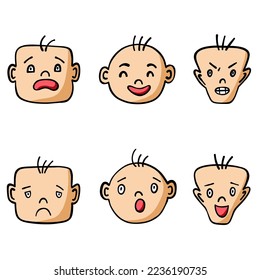 set of cute emotion faces on white background vector
