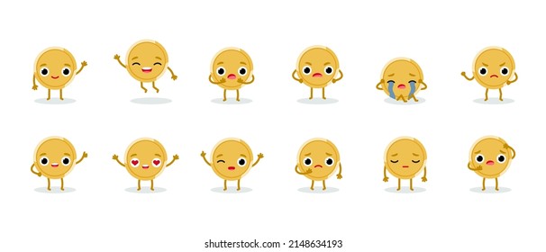 Set of cute emotional gold coin characters.  Funny vector cartoon money isolated on white background