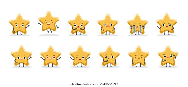 Set of cute emotional golden stars characters