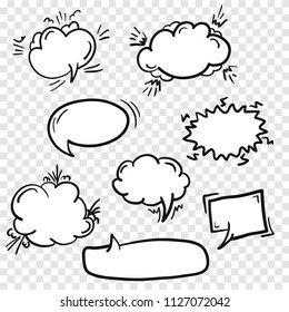 Set of cute empty retro comic speech bubbles in pop art style. Sketcy hand drawn cartoon message balloons for comics book or advertising text, web design, banners