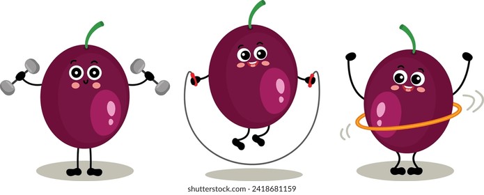 Set of cute exotic passion fruit mascot make gym
