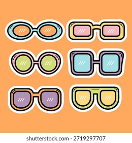 Set of cute eyeglasses accessory hand drawn colorful illustration sticker collections