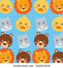 set cute face animals wildlife fauna
