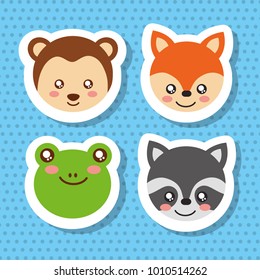 set cute face animals wildlife fauna