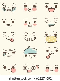 Set of Cute Face Expressions Doodle