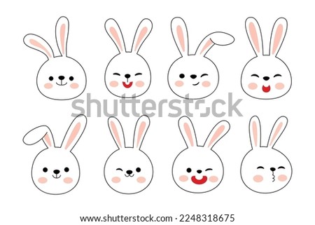 A set of cute face rabbit character illustrations.