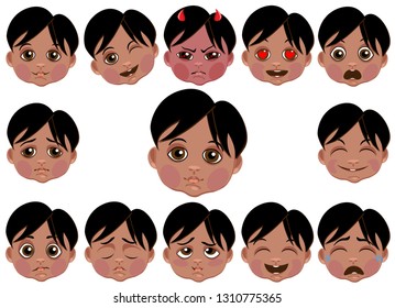 a set of cute faces with different emotions, psychology, feelings