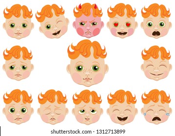 A set of cute faces with different emotions, can be used as a print on children's products, clothes, to send messages and more