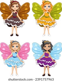 A set of cute fairies in princess attire for a fantasy-themed party