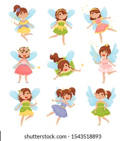 Set of cute fairies. Vector illustration on a white background.