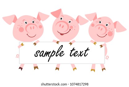 Set of cute fairy tale characters isolated on white. The three little pigs. Illustration for children. Cartoon character.  Place for your text.