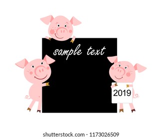 Set of cute fairy tale characters isolated on white. The three little pigs. Illustration for children. Cartoon character.  Place for your text.