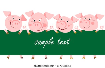 Set of cute fairy tale characters isolated on white. Little pigs. Illustration for children. Cartoon character.  Place for your text.