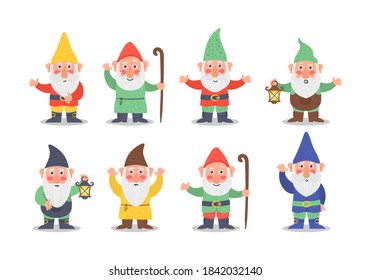 Collection Cute Garden Gnome Dwarfs Holding Stock Vector (Royalty Free ...