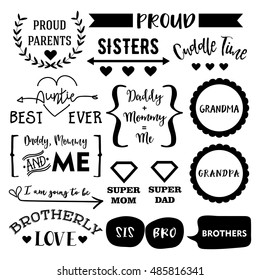 Set of cute family themed stamps and stickers. Badges for mother and father days. Vintage labels.