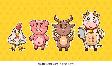 set of cute farm animal