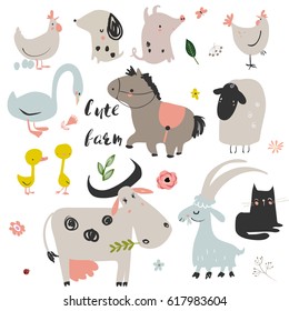 set of cute farm animals