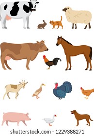 Set of cute farm animals isolated on white background