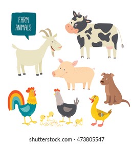 Set of cute farm animals. Vector hand drawn eps 10 clip art illustration isolated on white background.