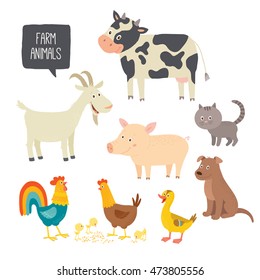 Set of cute farm animals. Vector hand drawn eps 10 clip art illustration isolated on white background.