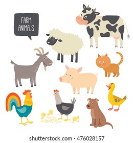 Set of cute farm animals. Vector hand drawn eps 10 clip art illustration isolated on white background.